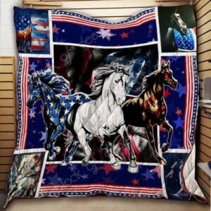 Horses With American Flag Quilt Thh879  Quilt